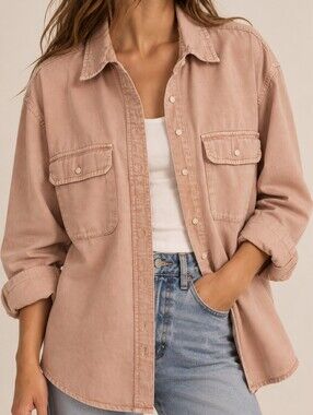 Aerie Oversized Dusty Pink Button-Up Denim Shirt Jacket - Small